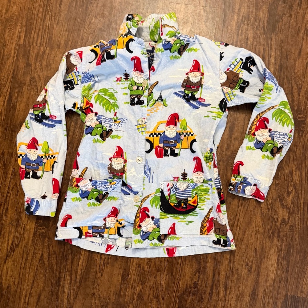 Vintage Nick & Nora traveling gnome holiday pajama top size small sleepwear 90’s